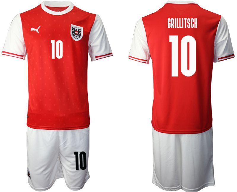 Men 2020-2021 European Cup Austria home red #10 Soccer Jersey->customized soccer jersey->Custom Jersey